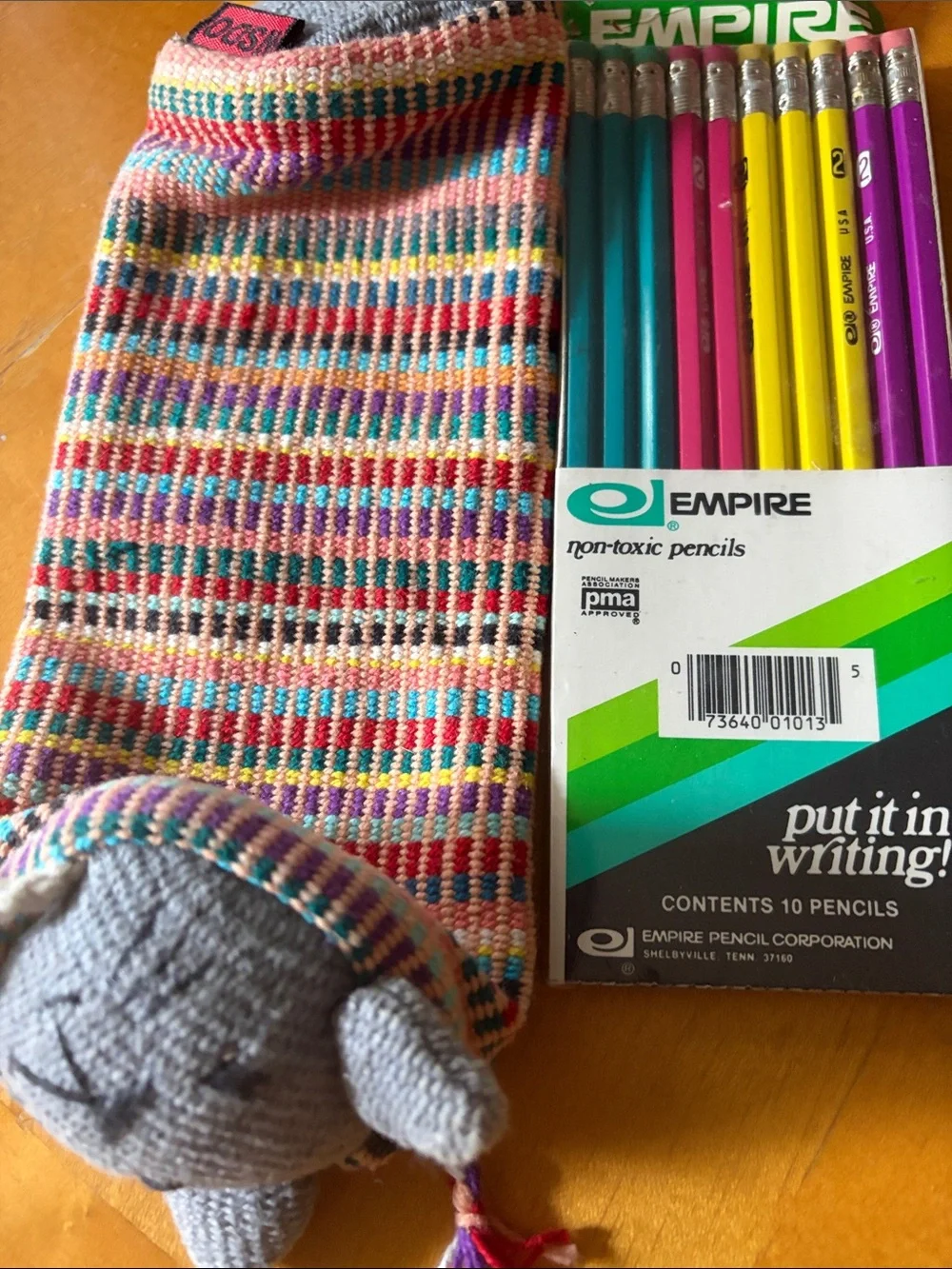Pencil case & pencils wovencat bag soft knit